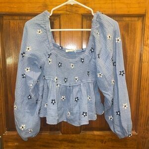 Altar'd State Blue Floral Peasant Blouse